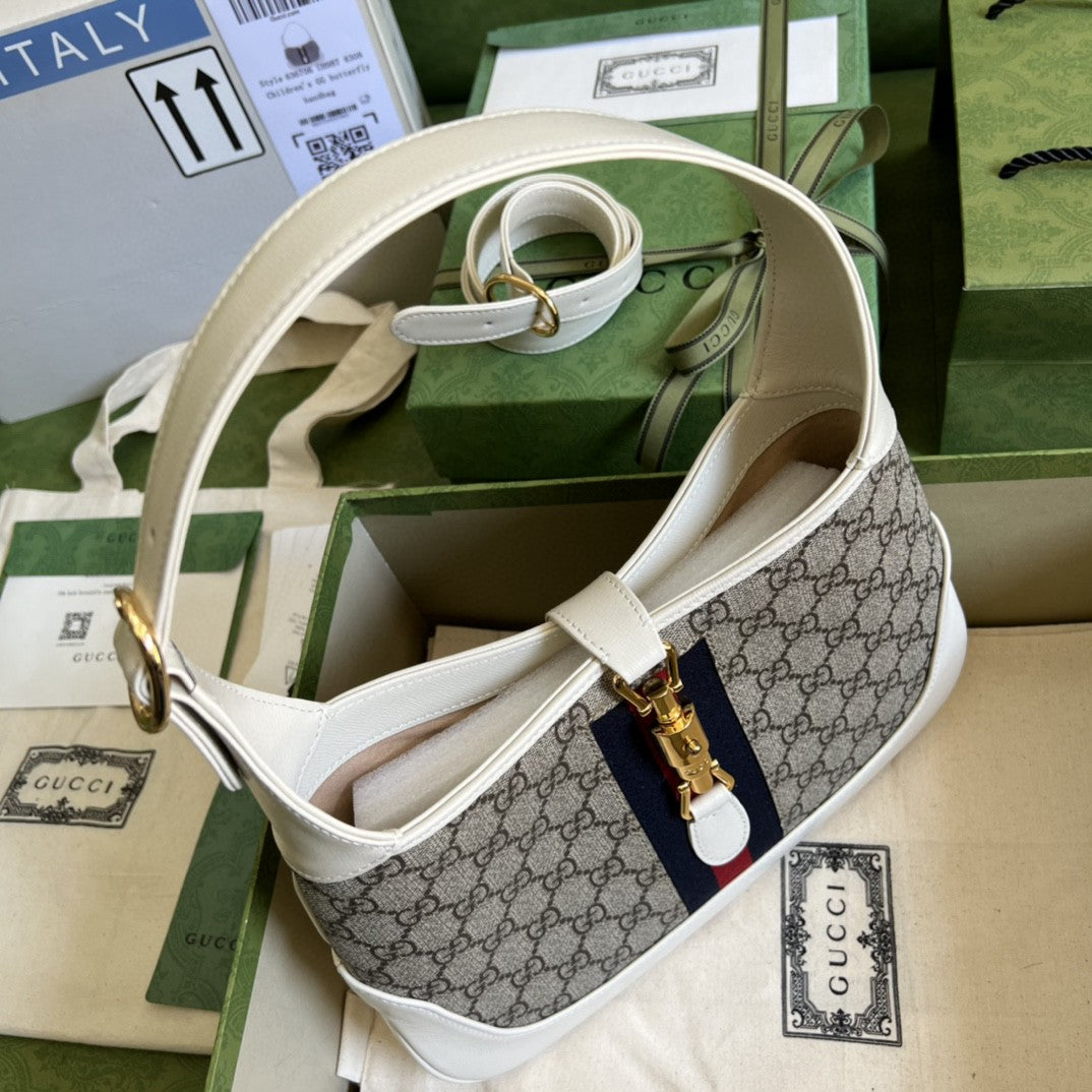 gg Jackie 1961 Small Shoulder Bag Beige And Ebony gg Supreme Canvas For Women 11in/28cm 636706 HUHHG 9794