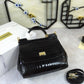 DG Medium Sicily Bag In Foiled Crocodile-Print Black For Women 10.2in/26cm DG