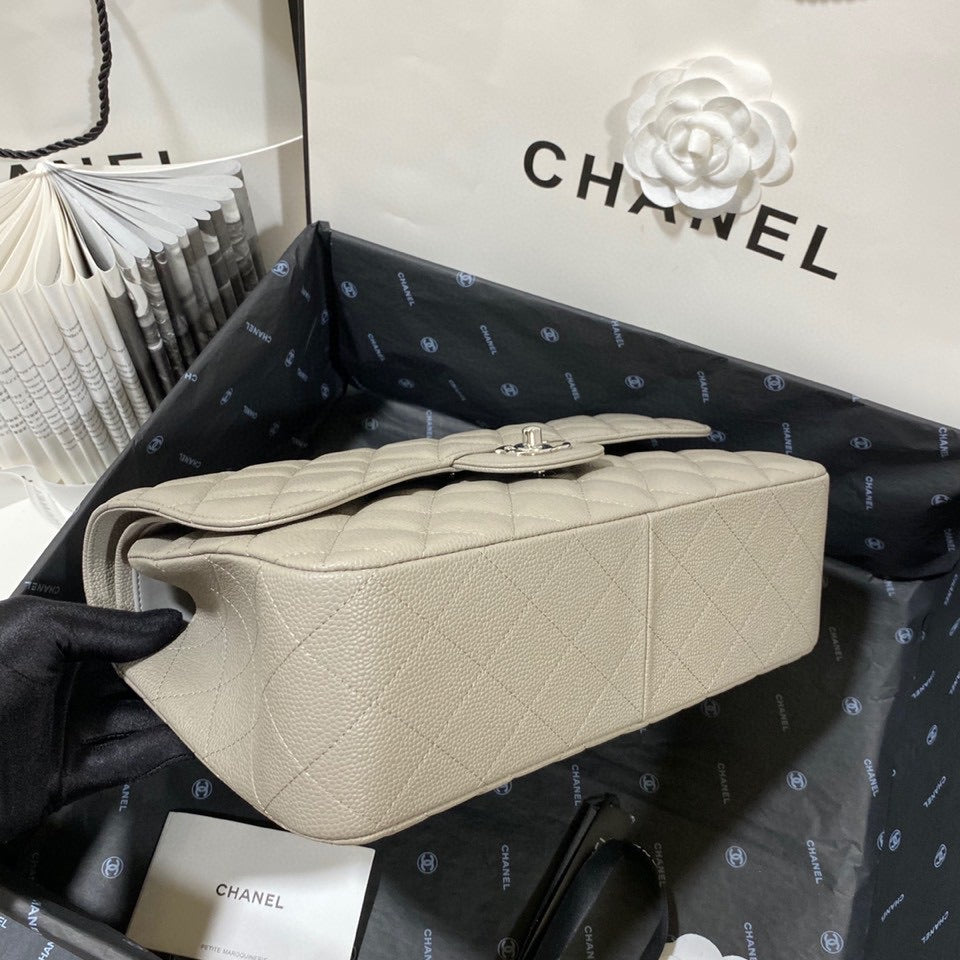 ChanelLarge Classic Handbag Silver Hardware Grey For Women, Women’s Handbags, Shoulder Bags 11.8in/30cm