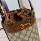 gg Horsebit 1955 Small Bucket Bag In gg Supreme Canvas Brown For Women 7.5in/19cm gg 637115 92TPG 8563