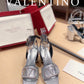Valentino Garavani Strap Heeled Sandals With V Logo Crystal Embellishment Silver For Women