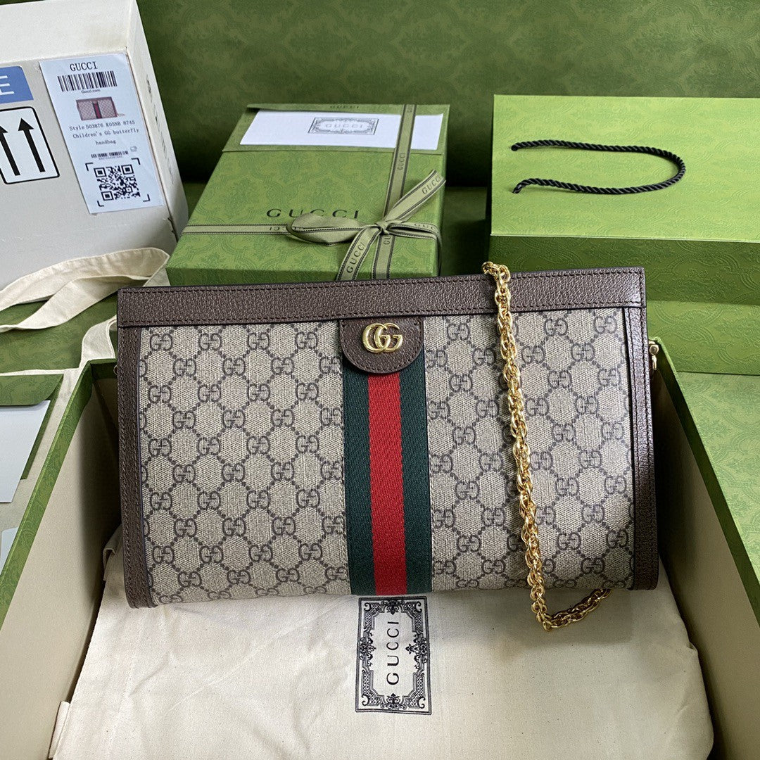 gg Ophidia gg Medium Shoulder Bag Beige/Ebony gg Supreme Canvas Green And Red Web For Women 13in/32.5cm gg 503876 K05NG 8745