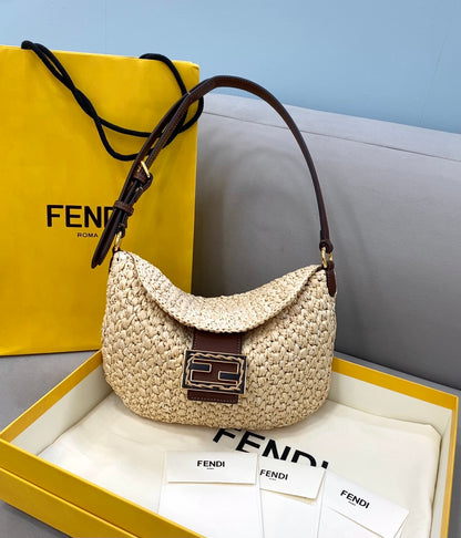 FI Small Croissant Hobo Bag Raffia For Women, Women’s Handbags, Shoulder Bags 11.4in/29cm FF 8BR790AFGJF1E1B