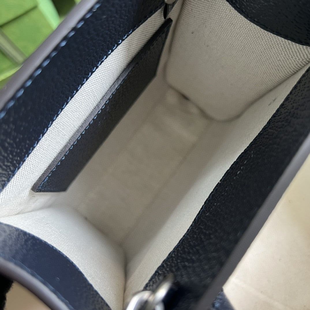 gg Mini Tote Bag With Interlocking G Beige And Blue gg Supreme Canvas For Women 7.8in/20cm 671623 K9GSN 4075