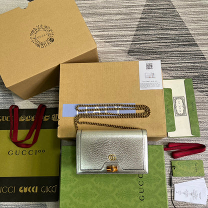 gg Diana Mini Bag With Bamboo Silver For Women, Women’s Bags 7.5in/19cm gg
