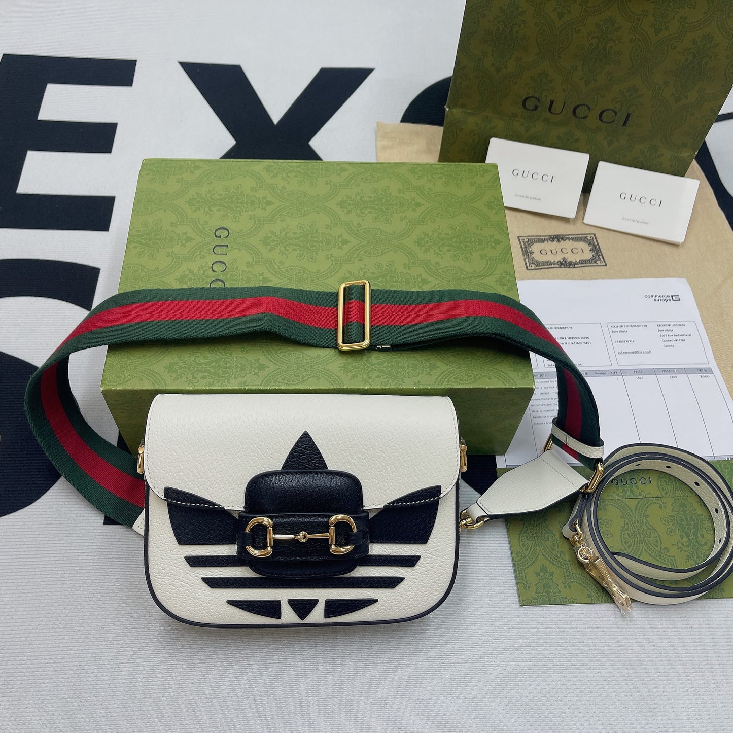 gg x Adidas Horsebit 1955 Mini Bag White For Women, Women’s Bags 8.1in/21cm gg 658574 U3ZDG 8727