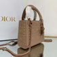 DI Mini Lady Bag Cannage with Beaded Motif, Brown, For Women Women’s Handbags, Crossbody Bags, 18cm CD