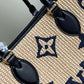 LV OnTheGo MM Tote Bag Monogram Raffia Navy Blue For Women,  Shoulder Bags 13.8in/35cm LV M57723