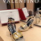 Valentino Garavani Strap Heeled Sandals With V Logo Signature Embellishment Gold For Women
