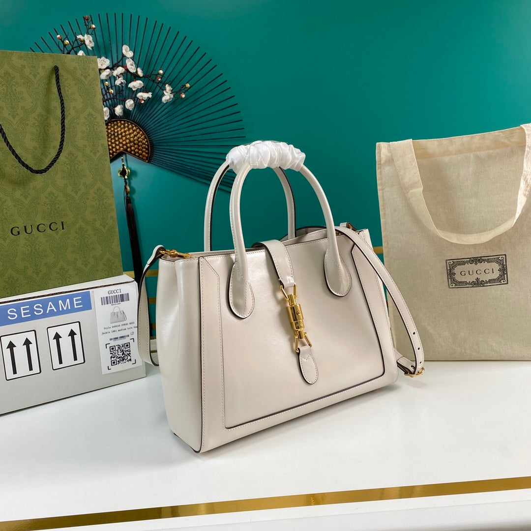gg Jackie 1961 Medium Tote Bag White For Women 12in/30cm 649016 0YK0G 9022