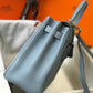 HM Kelly 28 Togo Blue Atoll Bag For Women, Handbags, Shoulder Bags 11in/28cm