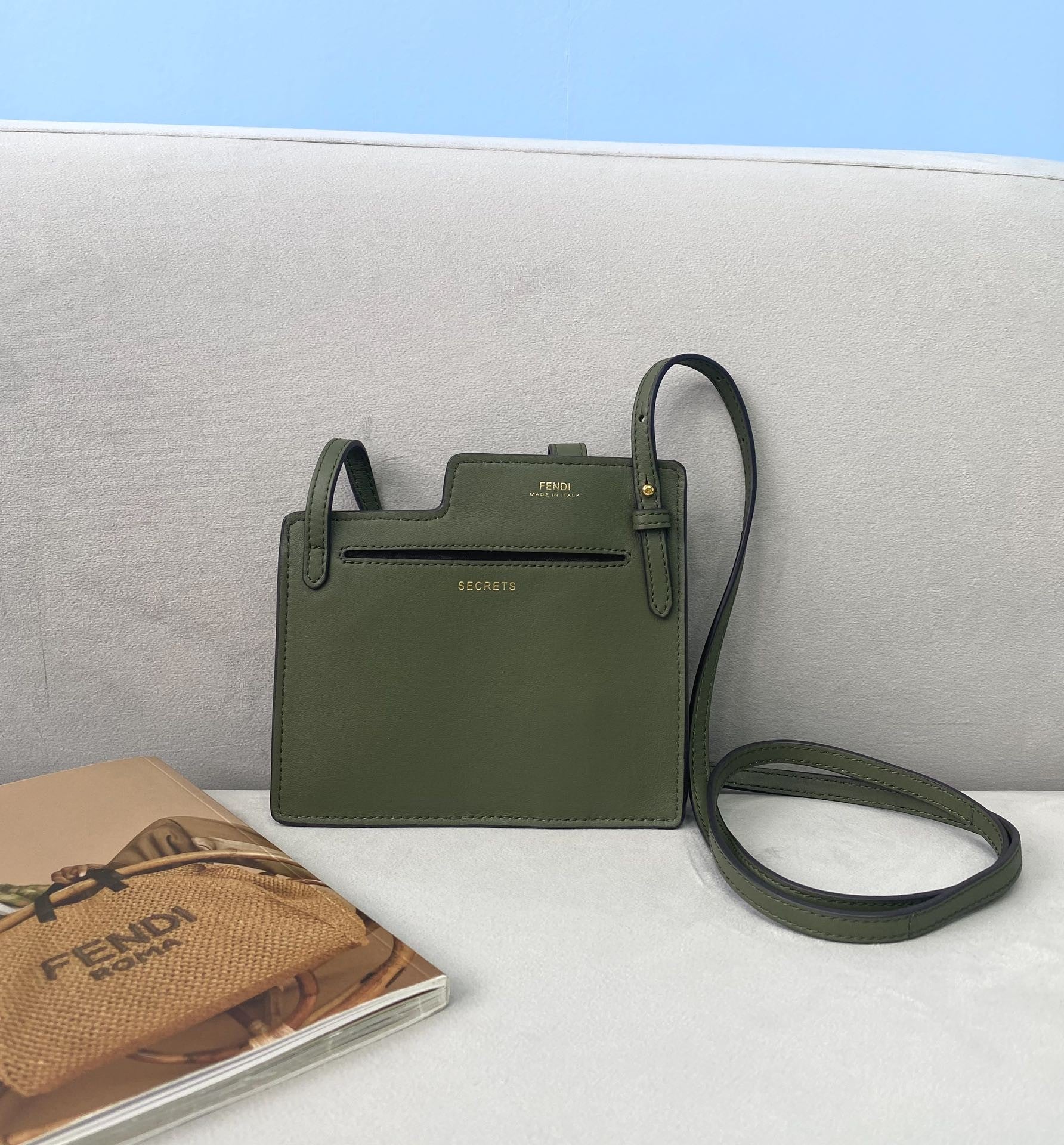 FI Bustine 2 Pockets Mini Olive Bag For Woman 16cm/6in