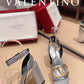 Valentino Garavani Strap Heeled Sandals With V Logo Signature Embellishment Silver For Women