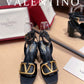 Valentino Garavani Strap Heeled Sandals With V Logo Signature Embellishment Black For Women