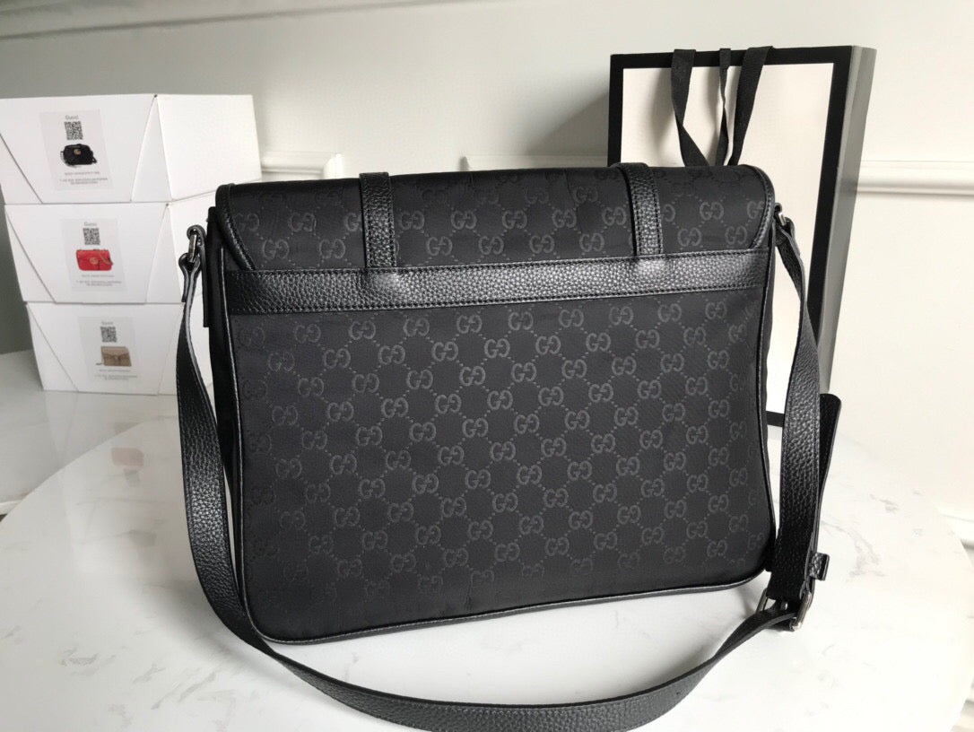 gg Shoulder Bag Nylon Shima Black gg Embossed For Men 13.8in/35cm gg