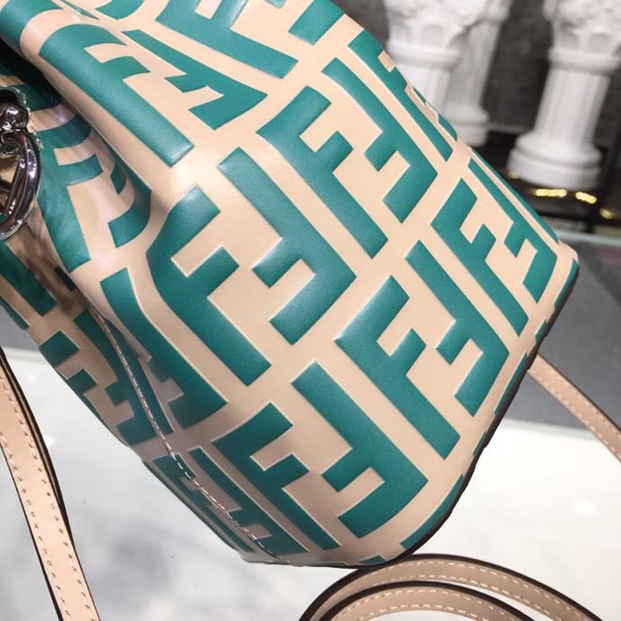 FI Mon Tresor Beige/Teal For Women, Women’s Handbags, Shoulder And Crossbody Bags 7in/18cm FF 8BS010