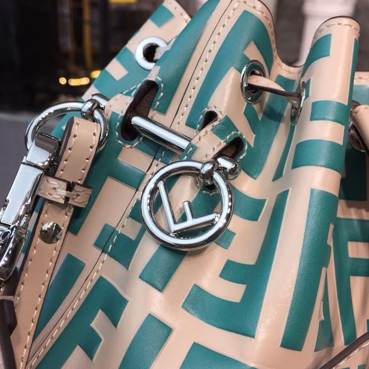 FI Mon Tresor Beige/Teal For Women, Women’s Handbags, Shoulder And Crossbody Bags 7in/18cm FF 8BS010