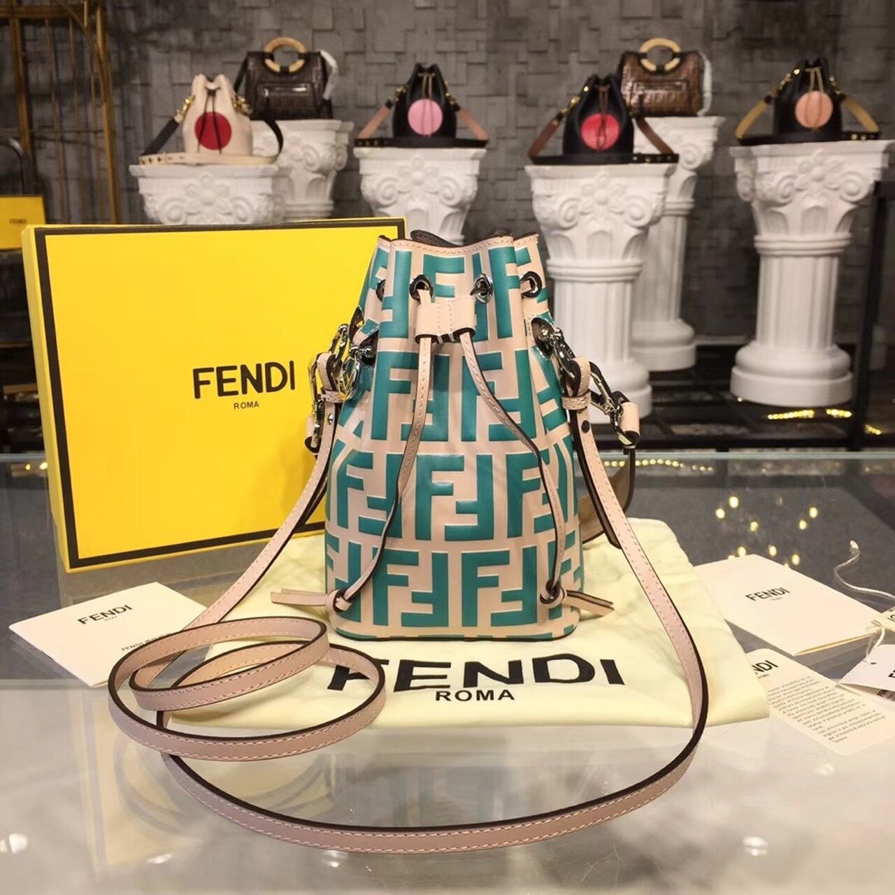 FI Mon Tresor Beige/Teal For Women, Women’s Handbags, Shoulder And Crossbody Bags 7in/18cm FF 8BS010