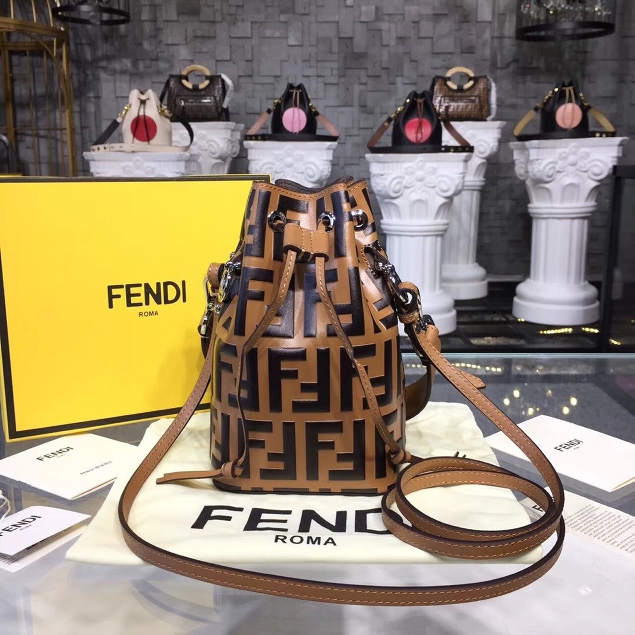FI Mon Tresor Bucket Bag Brown/Black For Women, Women’s Handbags, Shoulder And Crossbody Bags 7in/18cm FF 8BS010A659F13VK