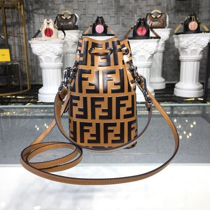 FI Mon Tresor Bucket Bag Brown/Black For Women, Women’s Handbags, Shoulder And Crossbody Bags 7in/18cm FF 8BS010A659F13VK