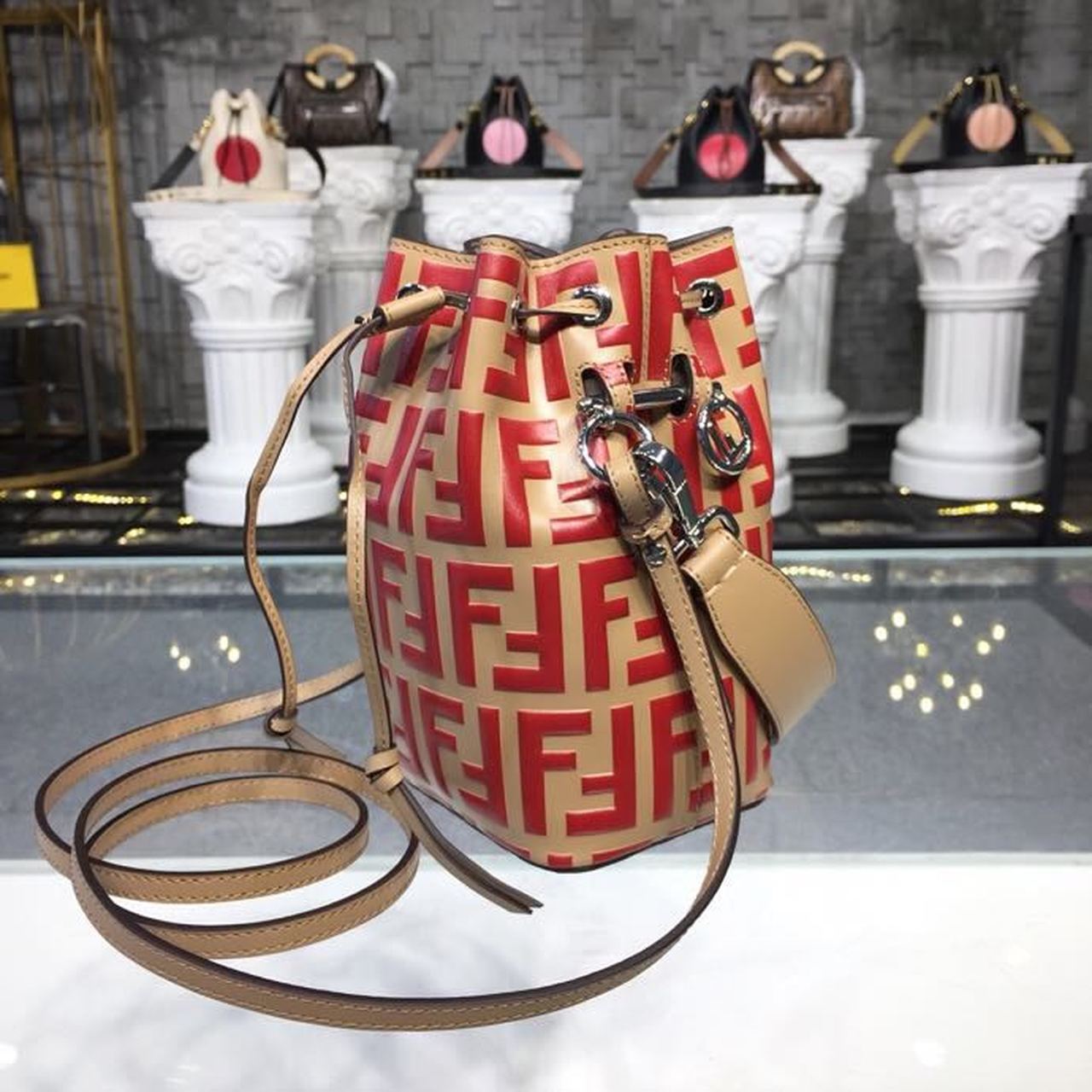 FI Mon Tresor Beige/Red For Women, Women’s Handbags, Shoulder And Crossbody Bags 7in/18cm FF 8BS010