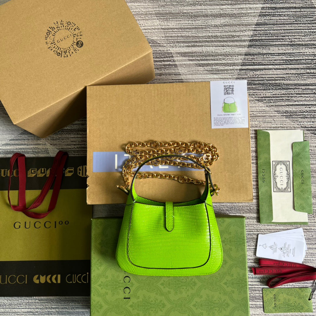 gg Jackie 1961 Lizard Mini Bag Yellow For Women, Women’s Bags 7.5in/19cm gg ‎