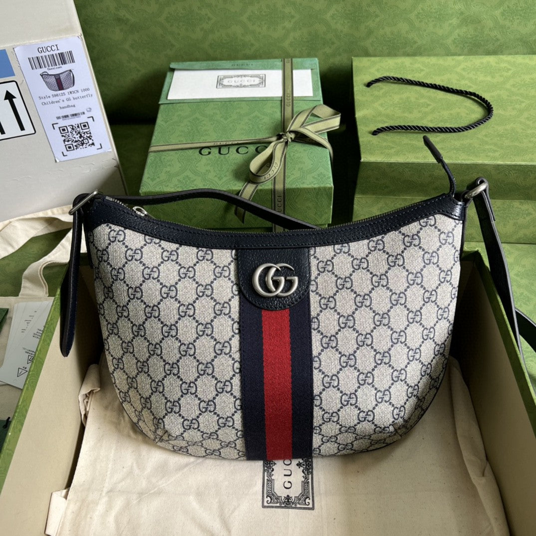 gg Ophidia gg Small Shoulder Bag Beige And Blue gg Supreme Canvas For Women 12in/30cm 598125 2ZGMN 4076