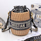 DI Medium Lady Bag Natural Wicker  Blue For Women 28cm/11in CD M0505CMVO_M808