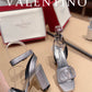 Valentino Garavani Strap Heeled Sandals With V Logo Crystal Embellishment Silver For Women