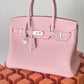 HM Birkin Nata Swift Pink For Women Silver Toned Hardware 11.8in/30cm