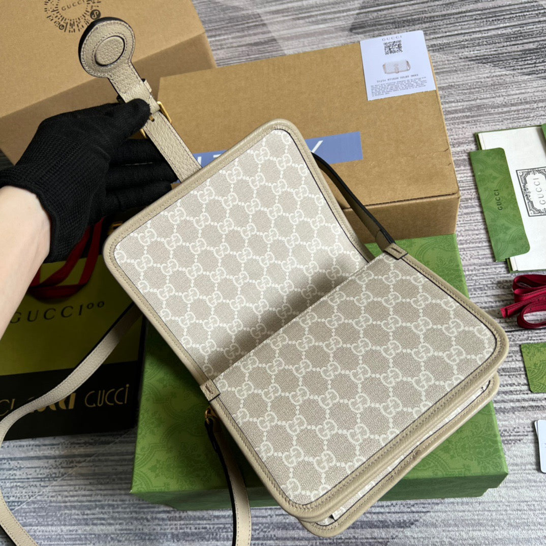 gg Mini Shoulder Bag With Interlocking G Beige For Women, Women’s Bags 7.9in/20cm gg ‎671620 UULBT 9683