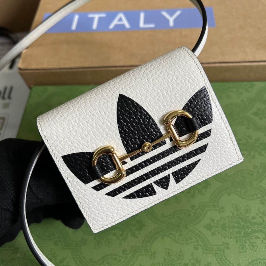 gg x Adidas Card Case With Horsebit White For Women, Women’s Bags 4.2in/11cm gg‎ 702248 DJ24G 8847