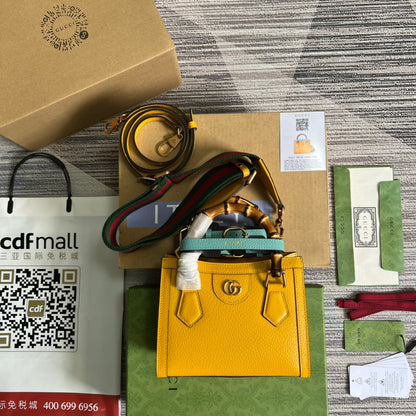 gg Diana Mini Tote Bag Yellow For Women, Women’s Bags 7.9in/20cm gg ‎702732 U3ZDT 7480