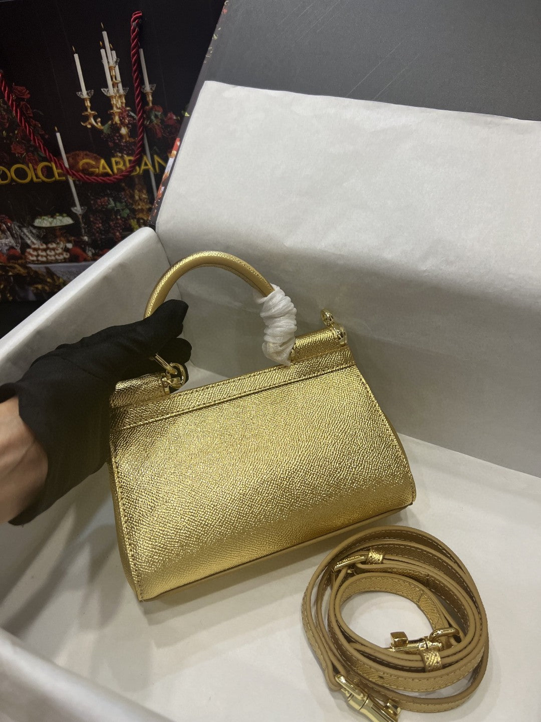DG Small Sicily Bag In Dauphine Gold For Women 7.5in/19cm DG 
