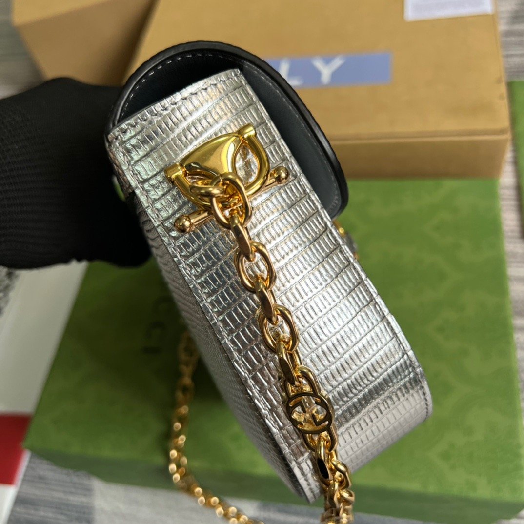 gg Horsebit 1955 Lizard Mini Bag Silver For Women, Women’s Bags 8in/20cm gg‎
