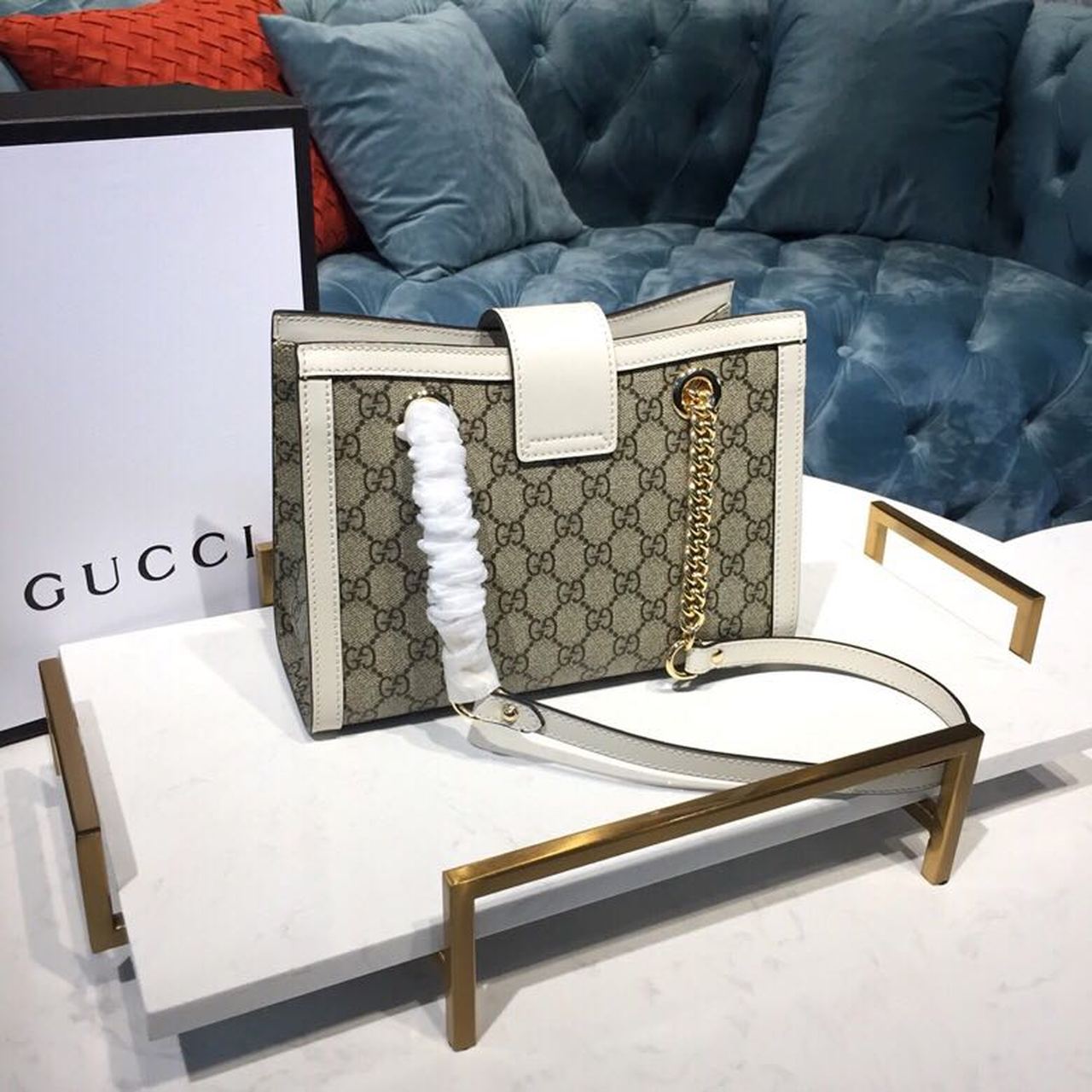 gg Padlock Small gg Shoulder Bag A Material With Low Environmental Impact With White For Women 10in/26cm gg 498156 KHNKG 9761