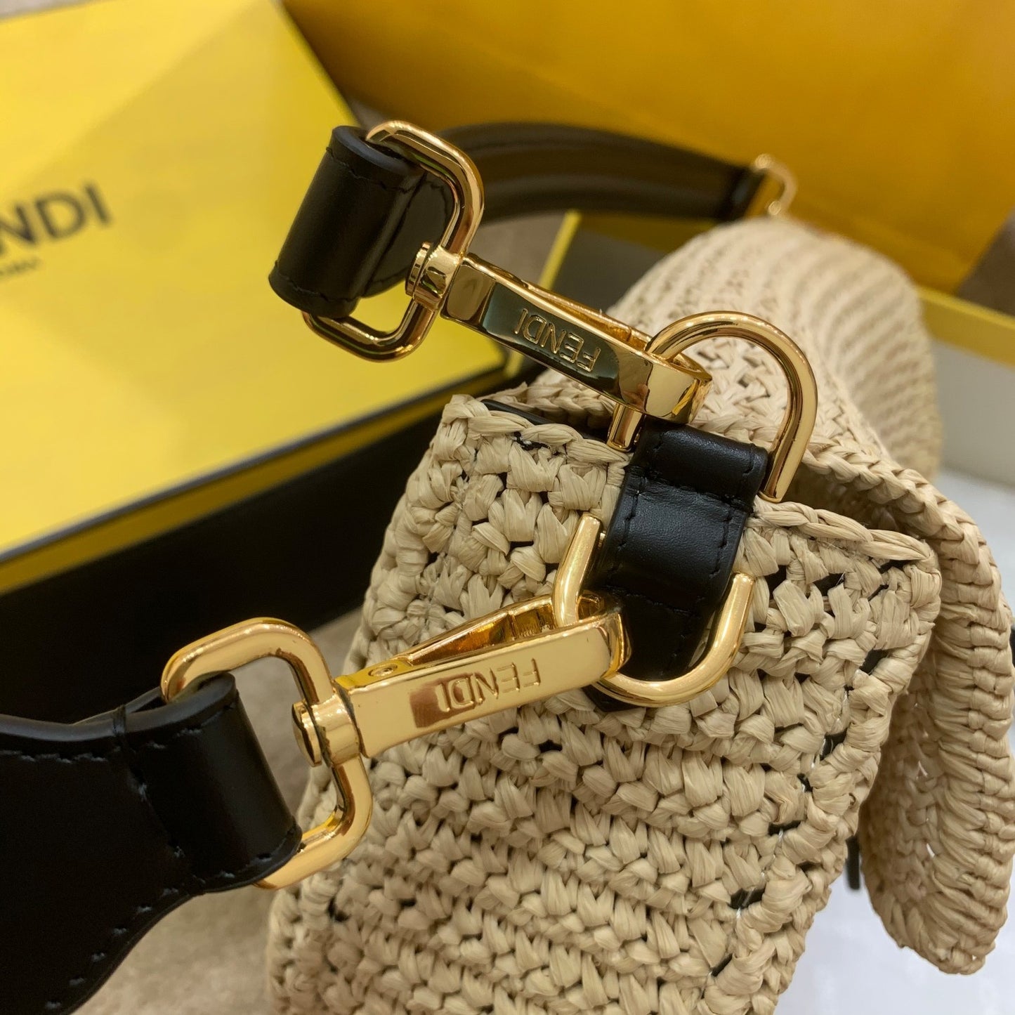 FI Baguette Woven Straw Black For Women, Women’s Handbags, Shoulder And Crossbody Bags 10.2in/26cm FF