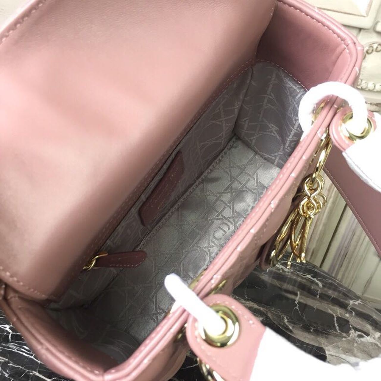 DI Medium Lady Bag Gold Toned Hardware Dusty Pink For Women 20cm/8in CD