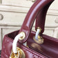 DI Medium Lady Bag Gold Toned Hardware Burgundy For Women 24cm/9in CD