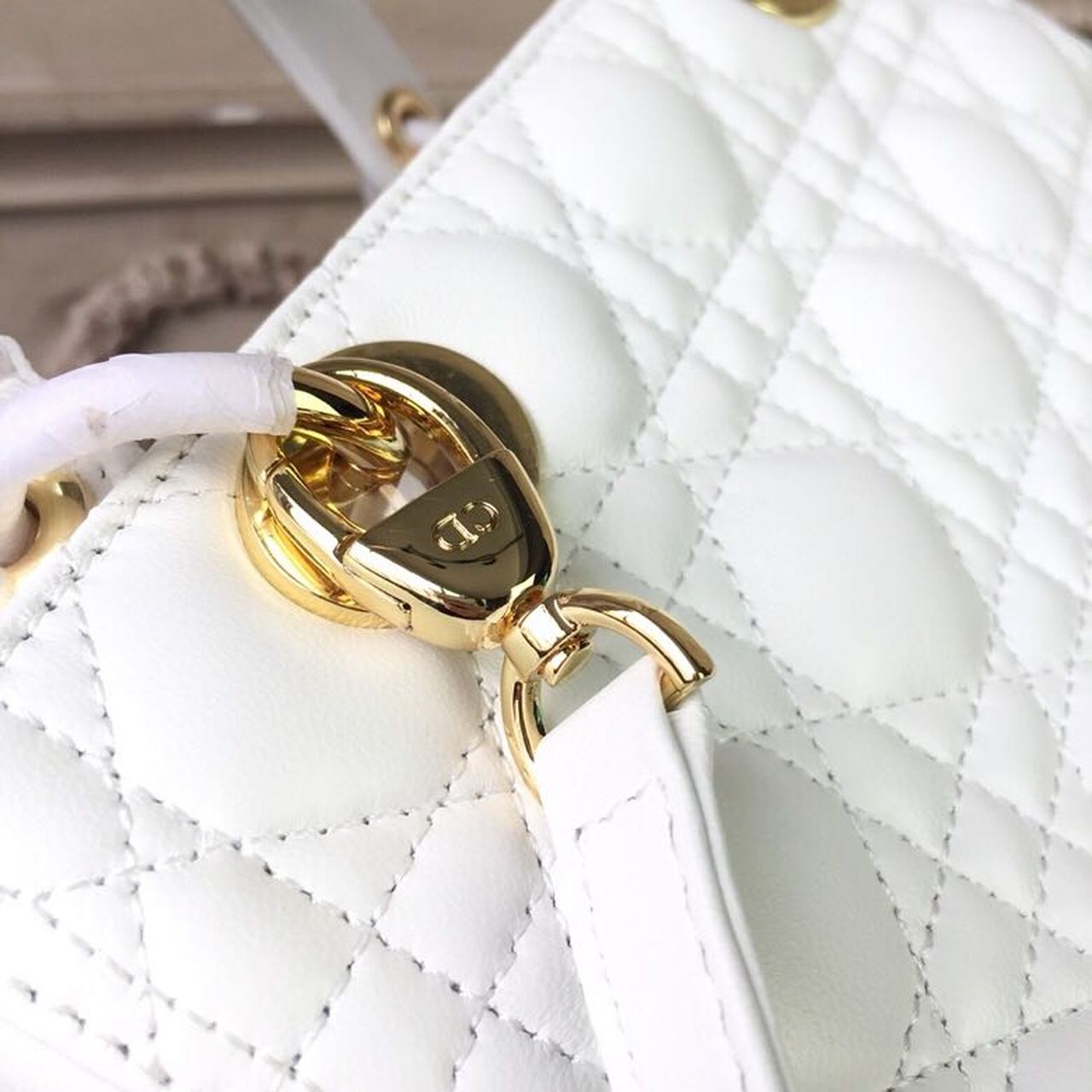 DI Medium Lady Bag Gold Toned Hardware White For Women 24cm/9in CD