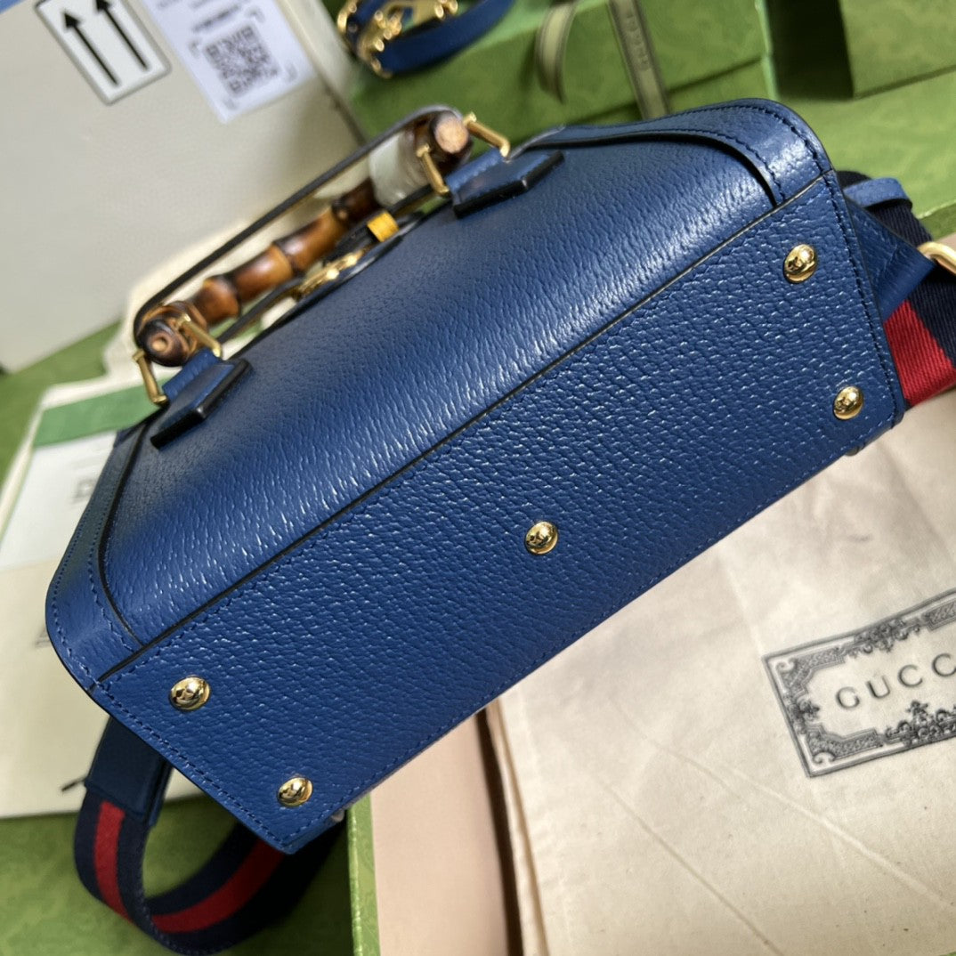 gg Diana Mini Tote Bag Canvas Lining Blue For Women 7.9in/20cm gg 702732 U3ZDT 4862