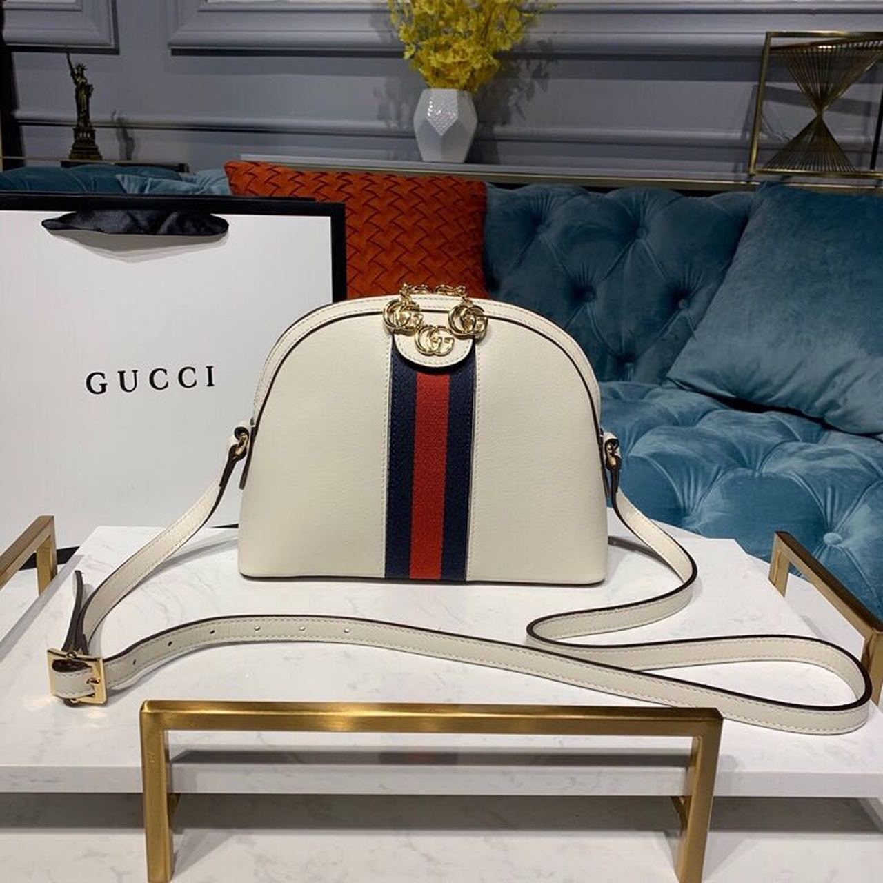 gg Ophidia Shoulder Bag White 9in/24cm