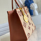 LV OnTheGo MM Tote Bag Monogram Raffia Tan For Women, Women’s Handbags, Shoulder Bags 13.8in/35cm LV M57707