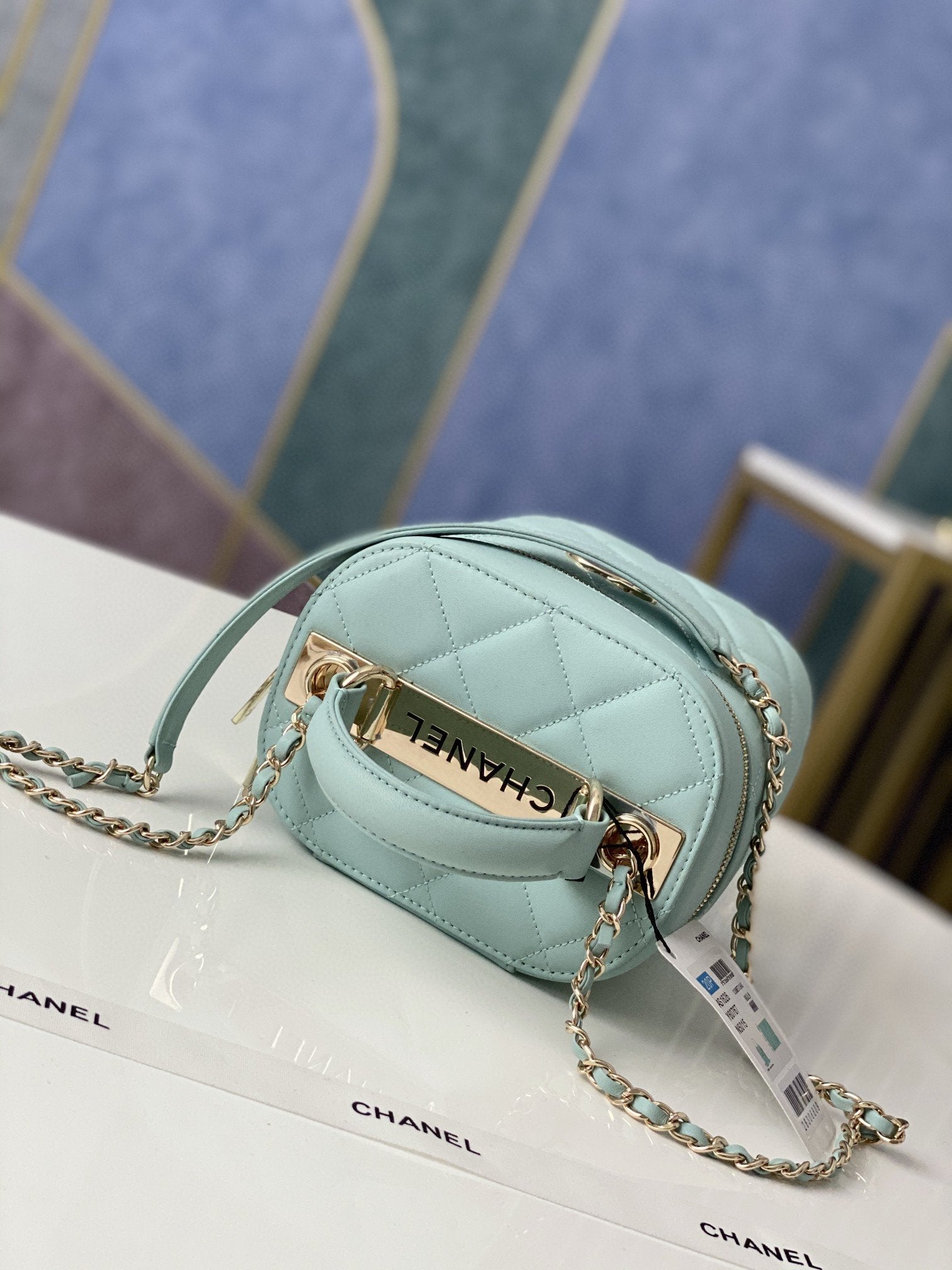ChanelVanity Case Gold Hardware Light Green For Women, Women’s Handbags, Shoulder Bags 9.4in/24cm 