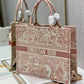 DI Large Book Tote Red Toile de Jouy Embroidery, Light Red, For Women Women’s Handbags, 42cm CD