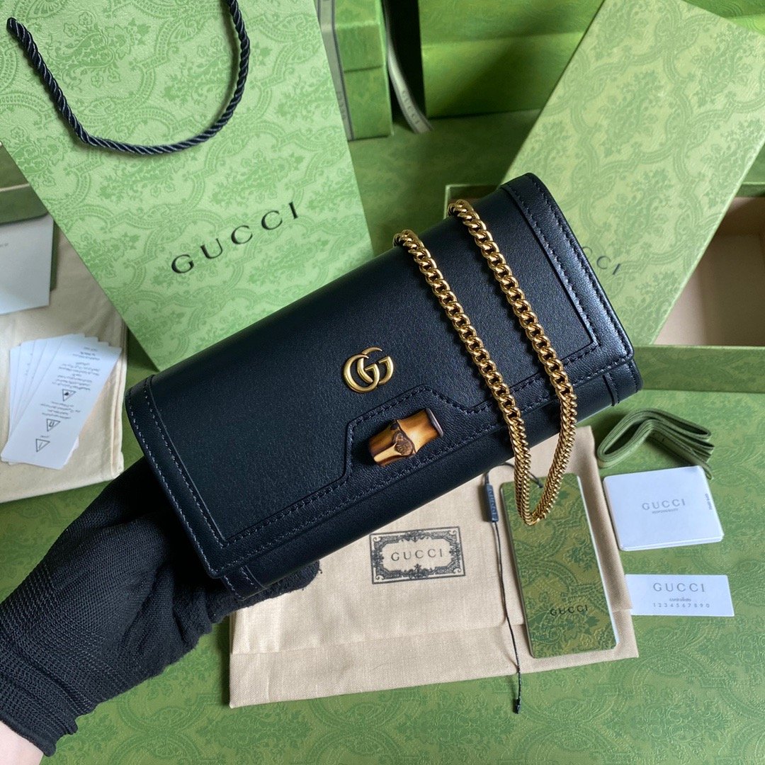 gg Diana Chain Wallet With Bamboo Black For Women, Women’s Bags 7.4in/19cm gg 658243 17Q0T 1000