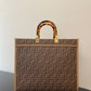 FI Sunshine Medium Brown FF jacquard fabric shopper Bag For Woman 31cm/12in