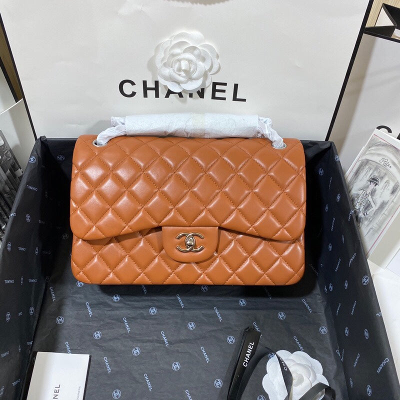 ChanelLarge Classic Handbag Silver Hardware Brown For Women, Women’s Handbags, Shoulder Bags 11.8in/30cm