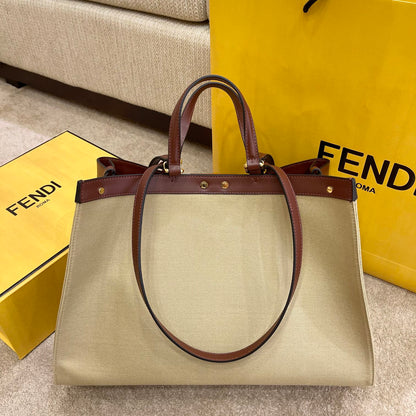 FI Peekaboo X-tote Bag Beige Canvas For Women, Women’s Handbags, Shoulder Bags 16.1in/41cm FF 8BH374