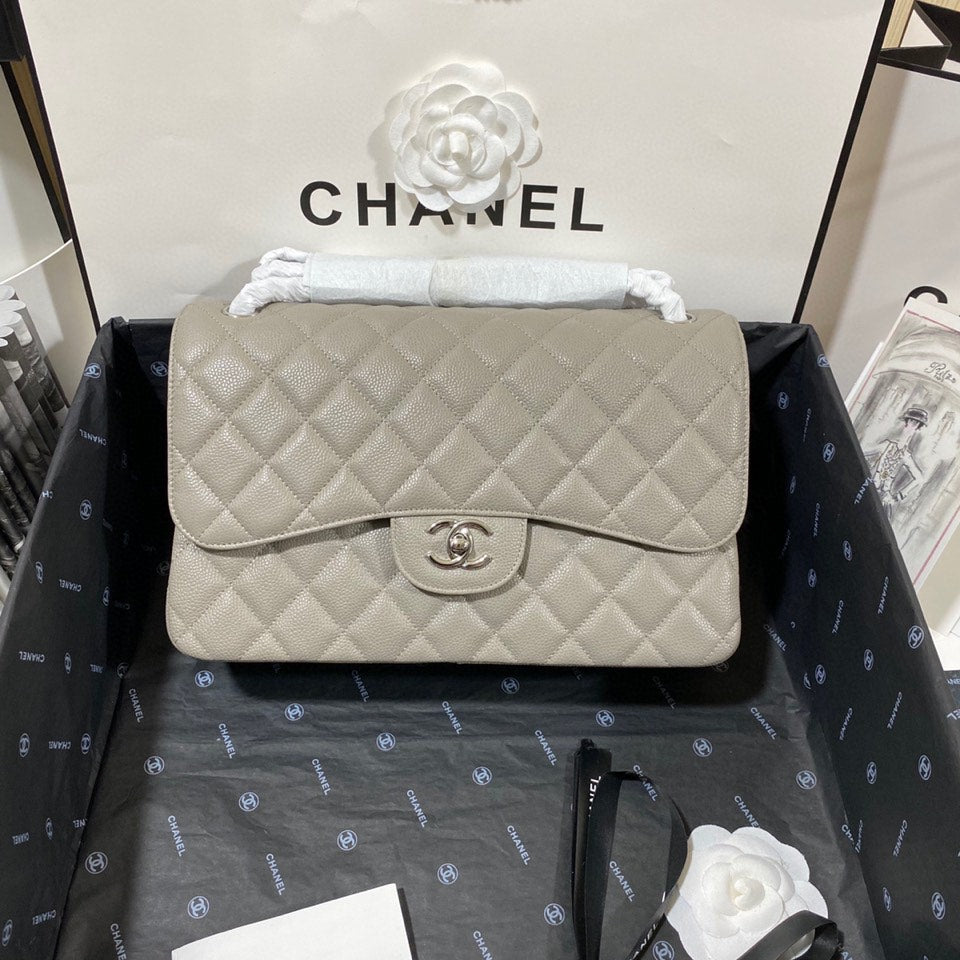 ChanelLarge Classic Handbag Silver Hardware Grey For Women, Women’s Handbags, Shoulder Bags 11.8in/30cm